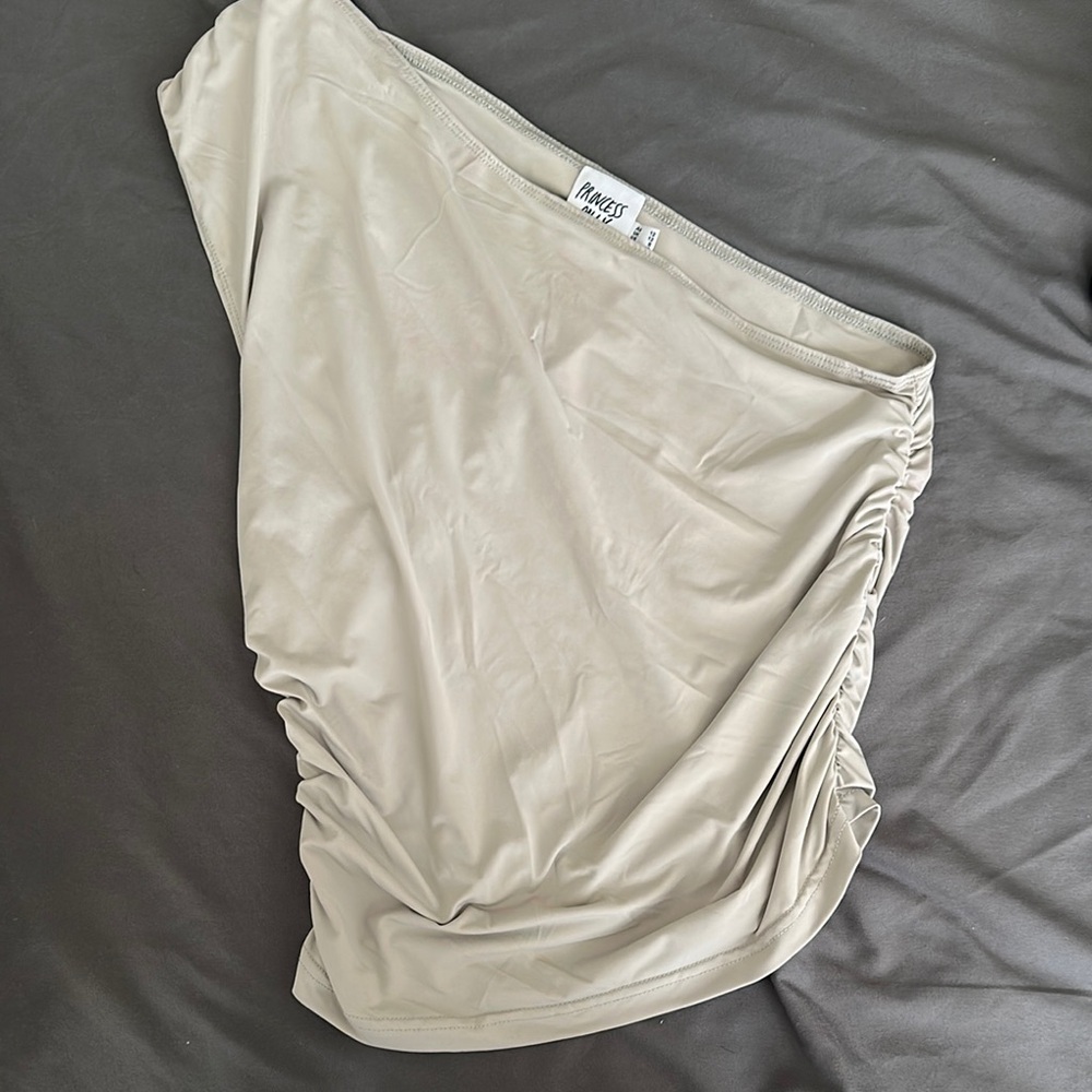 Princess Polly Cream Tan Ruched Asymmetrical Mini Shirt